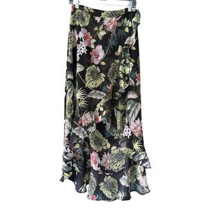 Anna Cai New York  Floral Ruffle Hi-Lo Sheer Skirt Size M Tropical Beachy Breezy